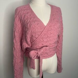 Zara Pink V-Neck Wrap Around Cable Knit Sweater Cardigan Balletcore